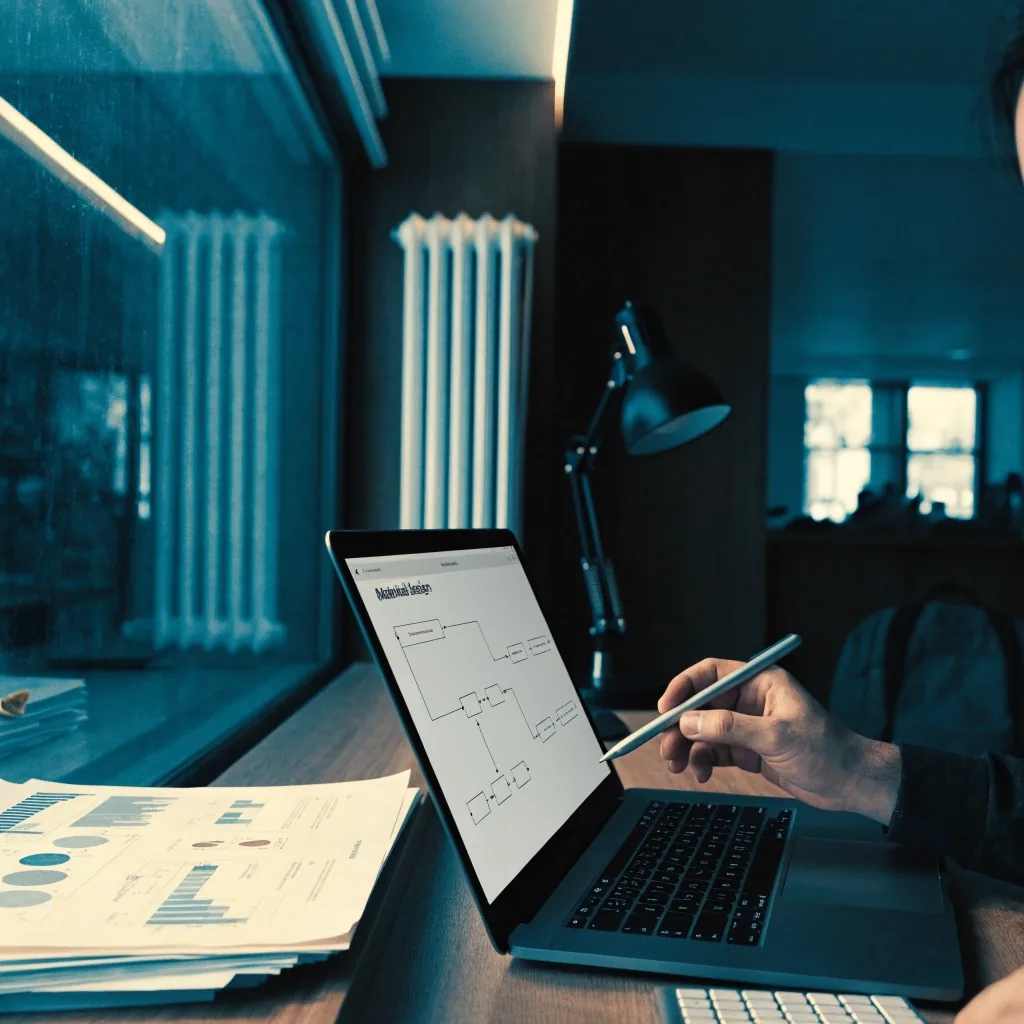 A reviewer's hands marking a correction on an open reference binder at a quiet desk